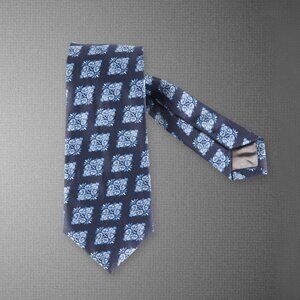 Silk—Navy Blue Geometric—hand-made tie